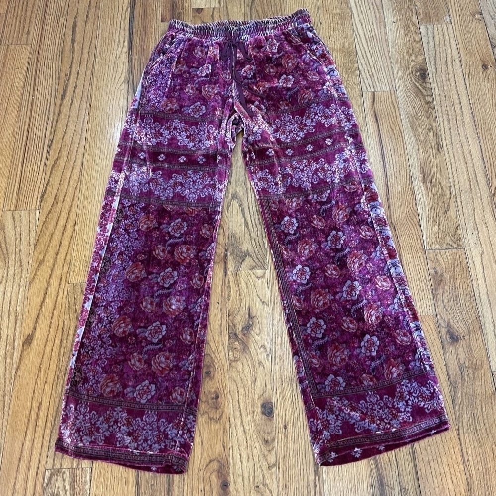 Johnny Was Burgundy Floral Velvet Kids Pants